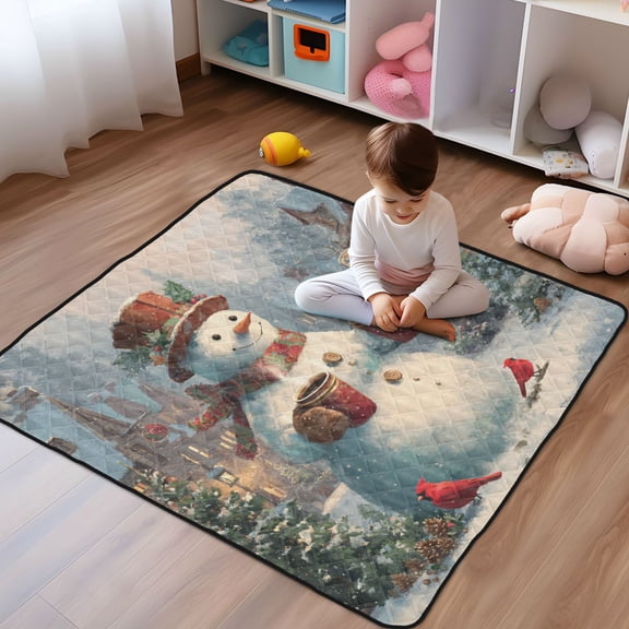 WOBOGO Gentle Snowman Baby Playmats Extra Large Waterproof Rollable Activity Pads for Toddlers 5050inch