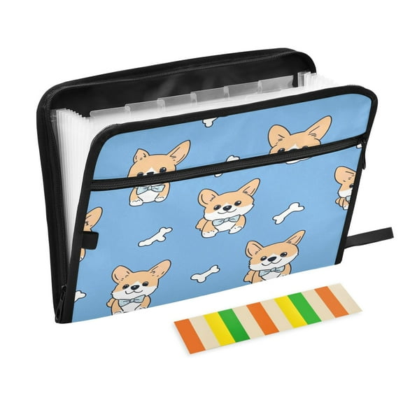 WOBOGO Gentleman Corgi Expanding File Folder Letter Size Accordion Filing Organizer 13 Pocket Separate Organ Pocket