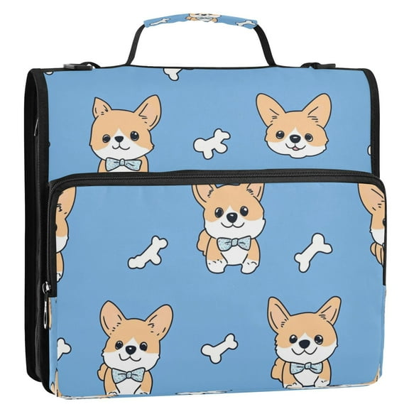 WOBOGO Gentleman Corgi Ring Binder Bag 1.5in Folder Organizer with Shoulder Strap for 13Inch Laptop and 500 Sheets of Paper