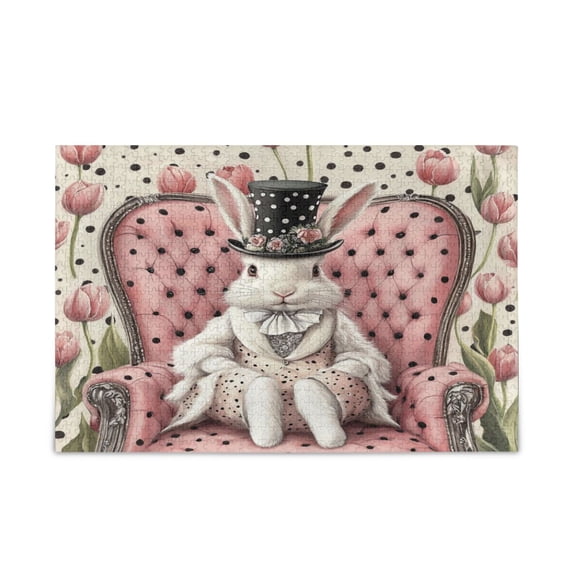 WOBOGO Gentleman White Rabbit Puzzle Challenge 1000 Piece Jigsaw Suitable for Game Night Finished Size 29.5 x 19.7in