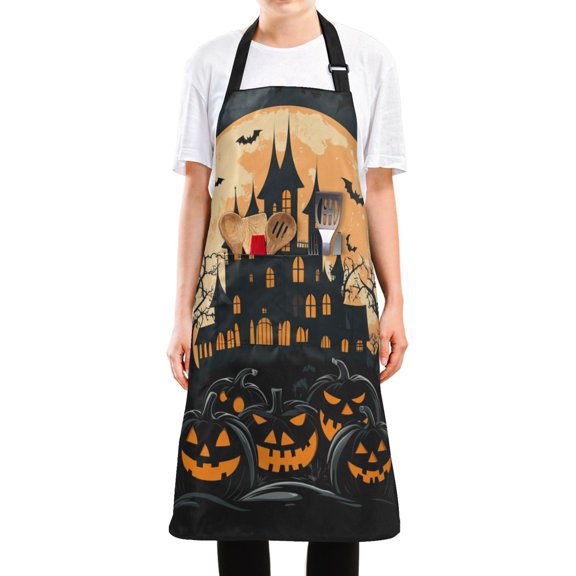 WOBOGO Ghost Pumpkin Long Apron Waterdrop Resistant with 2 Pockets Cooking Kitchen Chef Apron for Women Men