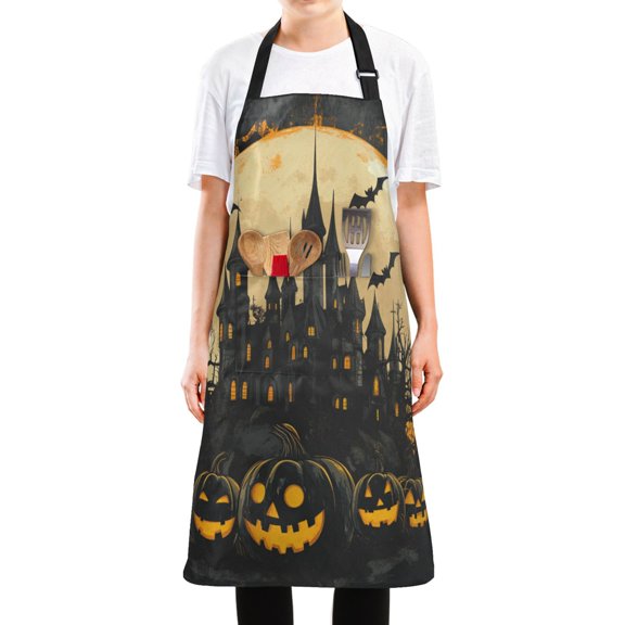 WOBOGO Ghost Pumpkin Long Apron Waterdrop Resistant with 2 Pockets Cooking Kitchen Chef Apron for Women Men