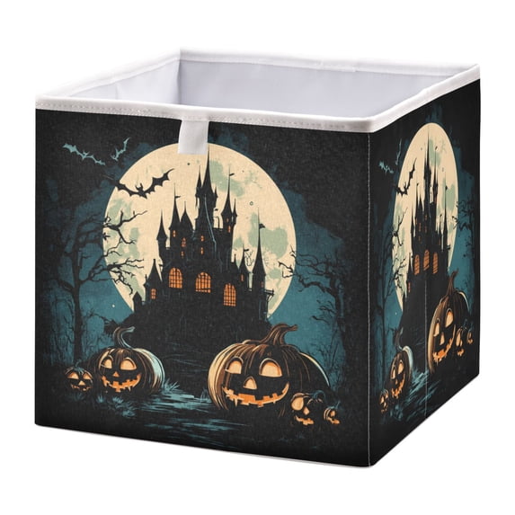 WOBOGO Ghost Pumpkin Storage Basket Foldable Easy to Clean Durable with Hollow Support Plate with Handle 15.75×10.63×6.96 in