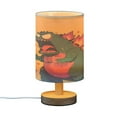 thumbnail image 1 of WOBOGO Giant Dinosaur Bedroom Table Lamp USB Power Connector Wooden Base Round Linen Shade For Living Room Desk, 1 of 7