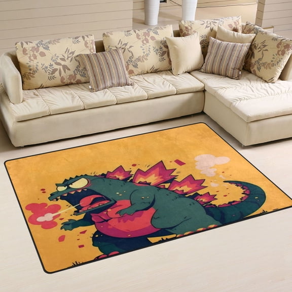 WOBOGO Giant Dinosaur Carpet Non-Slip Rugs Soft Doormat 60×39in Living Dining Room Bedroom Decorative