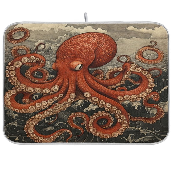 WOBOGO Giant Octopus Kitchen Drying Mat Heat Resistant Drainage with Non-Slip Rubber Backing Hides Stains Super Absorbent Easy to Clean 16×18in