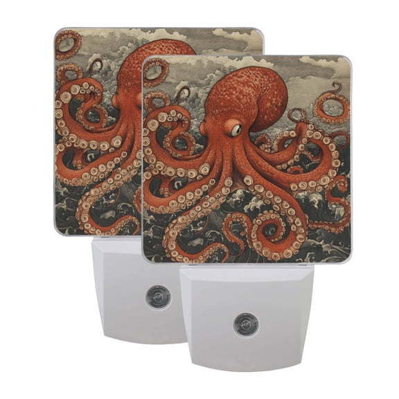 WOBOGO Giant Octopus LED Night Light 2 Pcs Set 0.5 Watt Wall Plug in Dusk to Dawn Automatic Switch Soft White Light