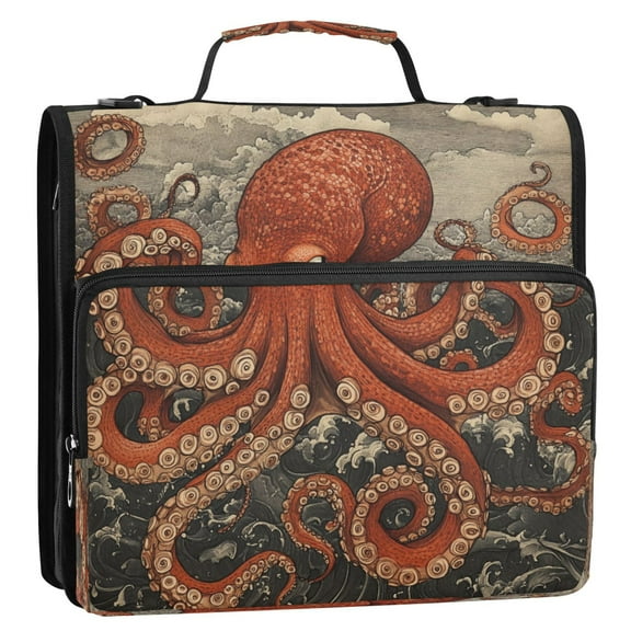 WOBOGO Giant Octopus Ring Binder Bag 1.5in Folder Organizer with Shoulder Strap for 13Inch Laptop and 500 Sheets of Paper