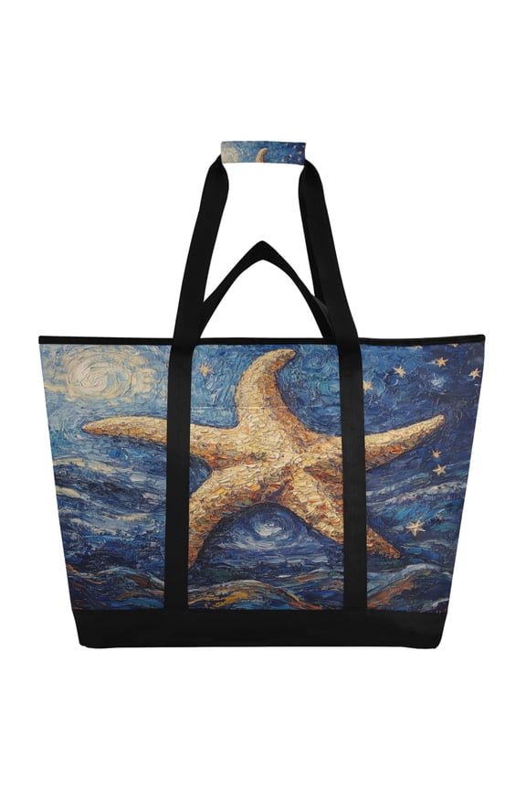 Giant Starfish Oil Painting Tote Cooler Bag Fold Flat Insulated Shopping Bag With Zipper For Work Picnic Beach Use 186.724in
