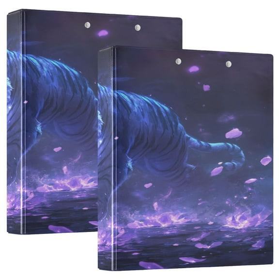 WOBOGO Giant Tiger Purple Pattern File Folders Extra Large Capacity to Hold 200 Sheets of Documents Hard Shell Ring Binder for School Home Office