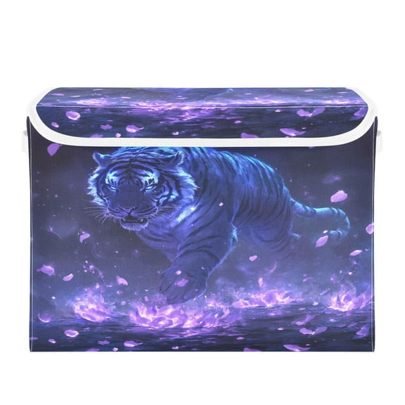 WOBOGO Giant Tiger Purple Pattern Large Collapsible Storage Box Flip Lid Fabric Decorative Organizer Container Basket with Handles 16.512.611.8in