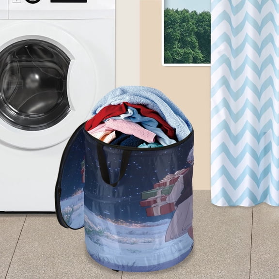 WOBOGO Gift Giving Granny Foldable Laundry Baskets with Carry Handle Zipper Closure Travel Bathroom College Dorm Essentials