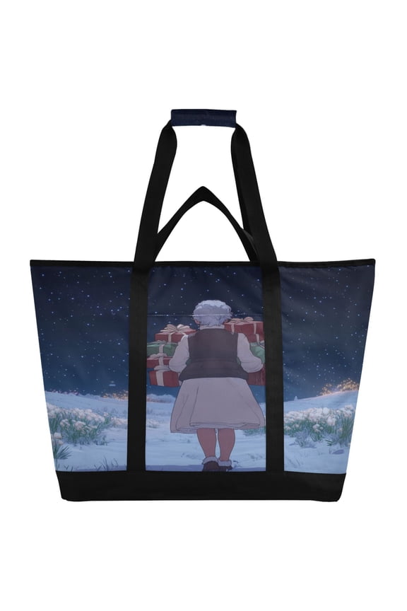 Gift Giving Granny Tote Cooler Bag Fold Flat Insulated Shopping Bag With Zipper For Work Picnic Beach Use 186.724in