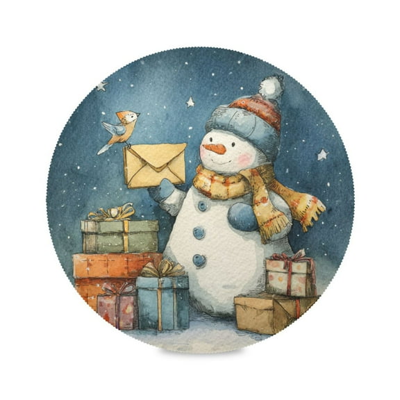 WOBOGO Gift Snowman Round Placemats Set of 1 Heat Resistant Washable Kitchen Table Decorations 15.4in
