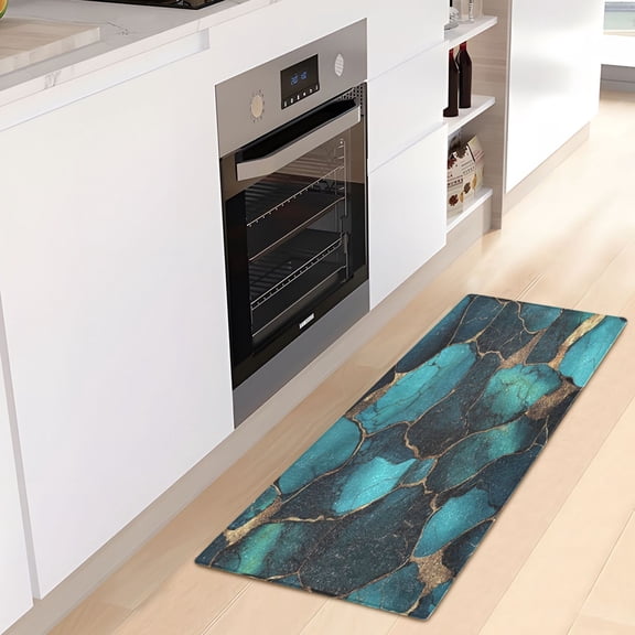 WOBOGO Gild Dark Green Marble Carpet 39x20in Kitchen Bathroom Plush Absorbent Non-Slip Floor Mat
