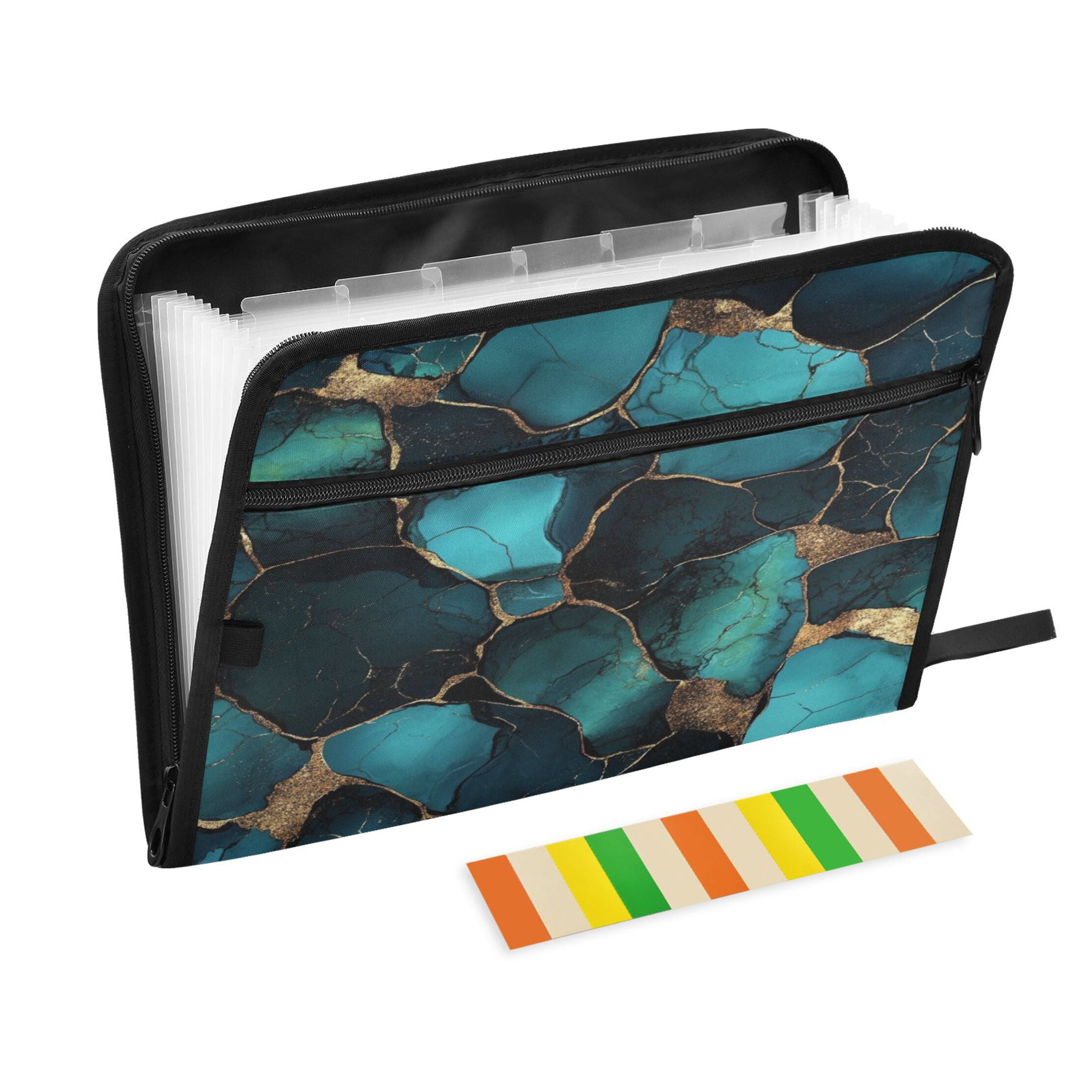 WOBOGO Gild Dark Green Marble Expanding File Folder Letter Size Accordion Filing Organizer 13 Pocket Separate Organ Pocket