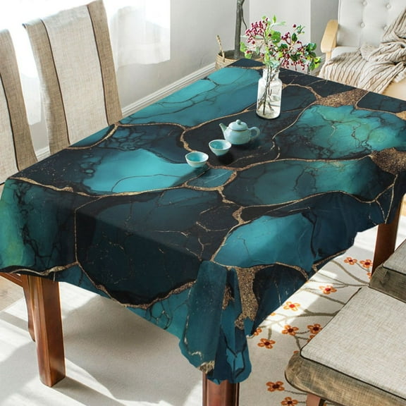 WOBOGO Gild Dark Green Marble Square Tablecloth 54×54in Polyester Fabric Tablecloth Washable Dust Resistant Wrinkle Resistant