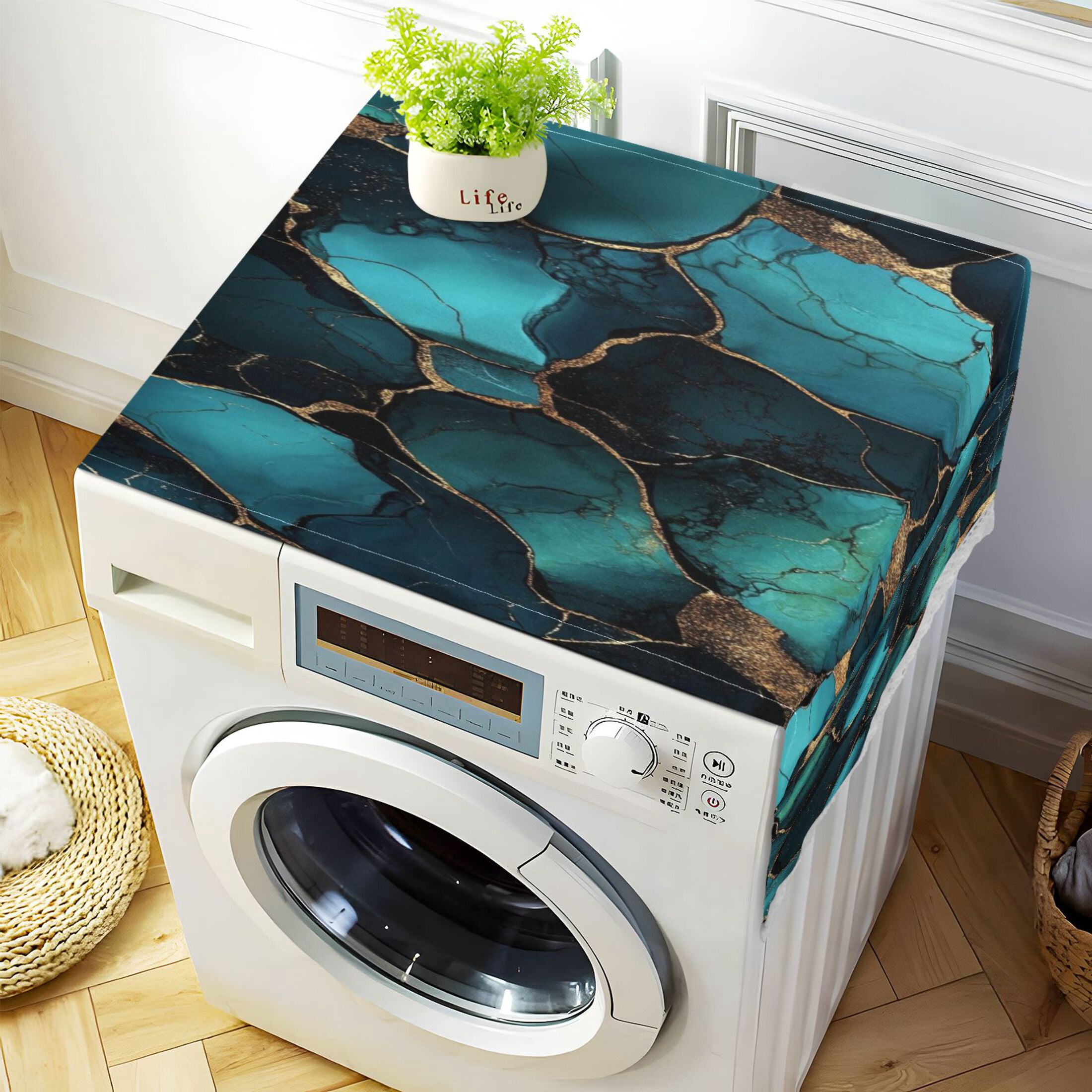 WOBOGO Gild Dark Green Marble Washing Machine Cloth Dryer Refrigerator Top Cover Protective Non-Slip Mat For Kitchen Laundry