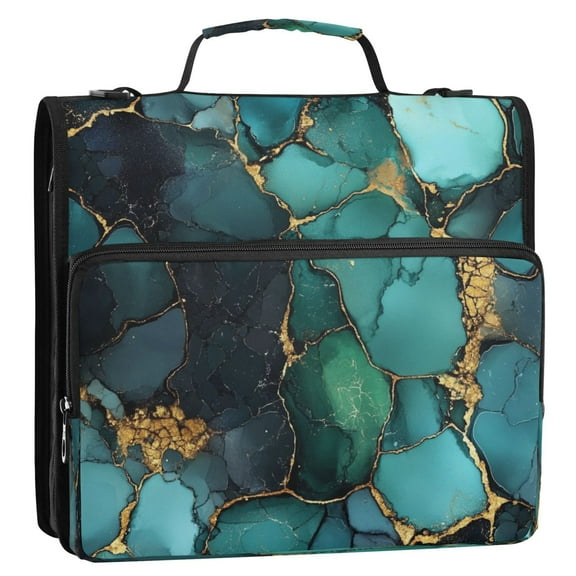 WOBOGO Gild Dark Green Marbles Ring Binder Bag 1.5in Folder Organizer with Shoulder Strap for 13Inch Laptop and 500 Sheets of Paper