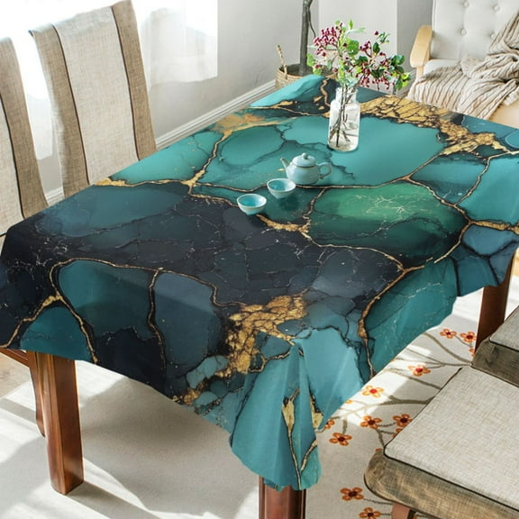 WOBOGO Gild Dark Green Marbles Square Tablecloth 54×54in Polyester Fabric Tablecloth Washable Dust Resistant Wrinkle Resistant