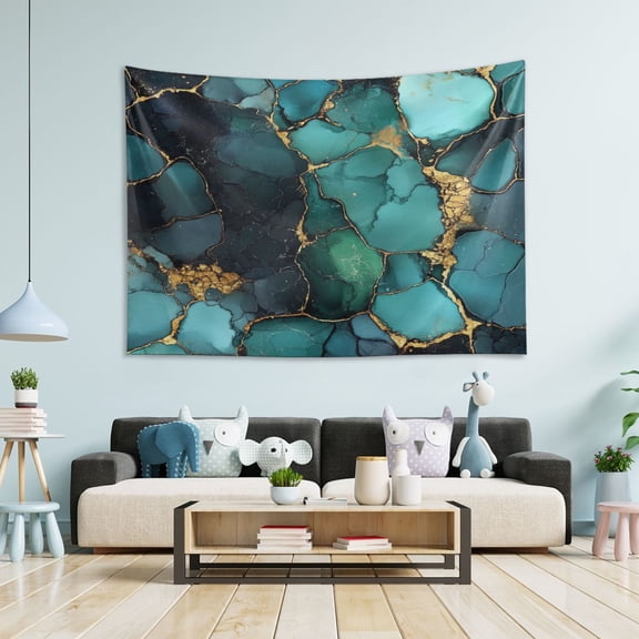 WOBOGO Gild Dark Green Marbles Tapestry 60×51in Home Living Room Bedroom Wall Hanging Ornaments