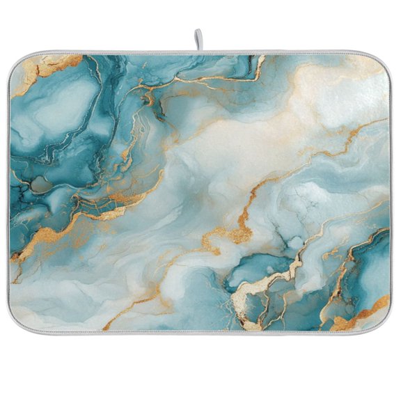 WOBOGO Gilt Cyan Patterns Kitchen Drying Mat Heat Resistant Drainage with Non-Slip Rubber Backing Hides Stains Super Absorbent Easy to Clean 16×18in