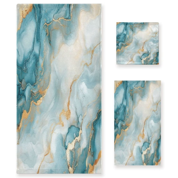 WOBOGO Gilt Cyan Patterns Ultra Soft 3 Pack Cotton Towel Set Includes 60 x 30in Bath Towel 28 x 16in Face Towel and 13 x 13in Small Square Towel for Everyday Use Lightweight and Compact
