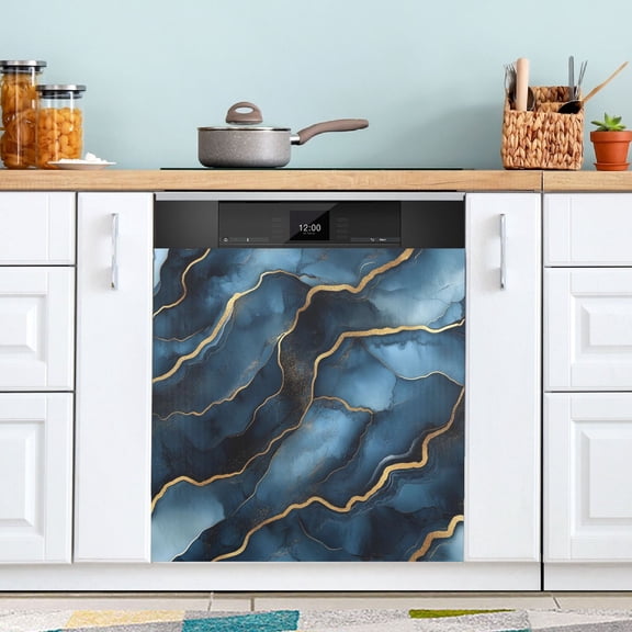 WOBOGO Gilt Dark Blue Marble Magnetic Dishwasher Sticker Personalized DIY Beautiful and Practical Home Kitchen Decorations2316in.