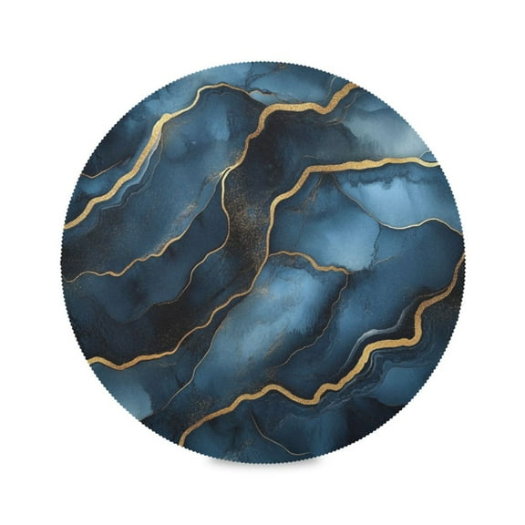 WOBOGO Gilt Dark Blue Marble Round Placemats Set of 1 Heat Resistant Washable Kitchen Table Decorations 15.4in