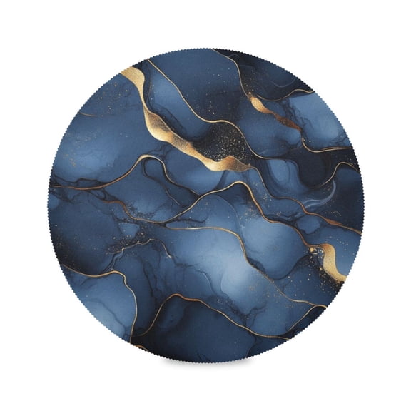 WOBOGO Gilt Dark Blue Marbles Round Placemats Set of 1 Heat Resistant Washable Kitchen Table Decorations 15.4in