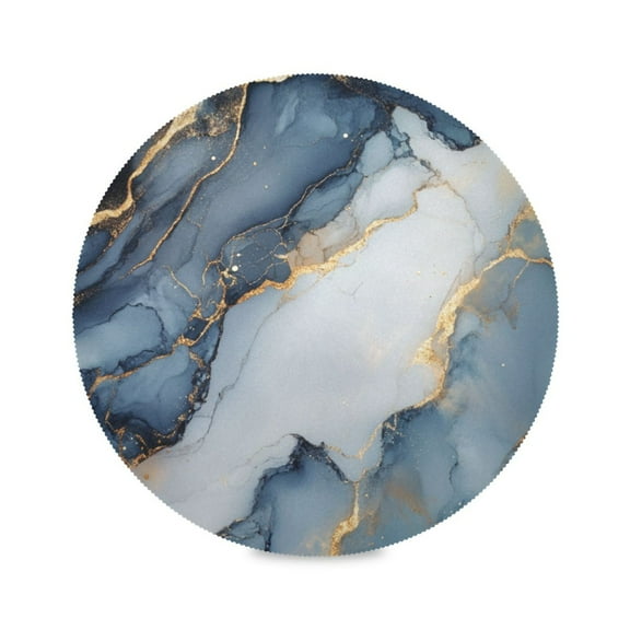 WOBOGO Gilt Dark Blue Pattern Round Placemats Set of 6 Heat Resistant Washable Kitchen Table Decorations 15.4in