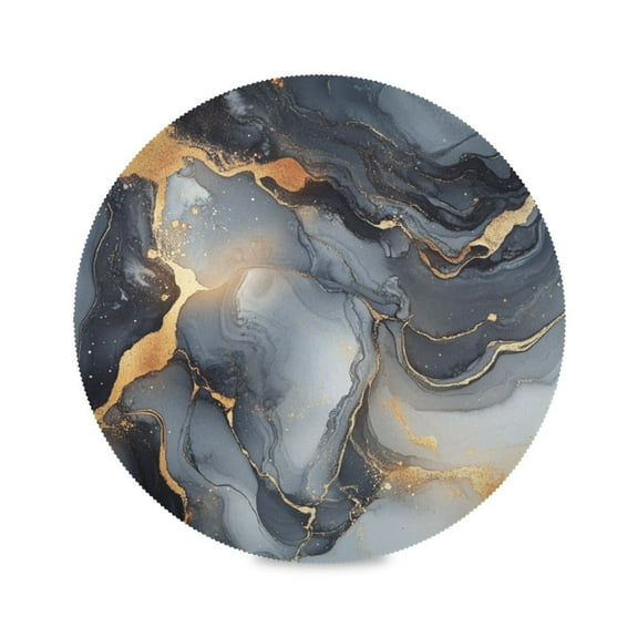 WOBOGO Gilt Gray Pattern Round Placemats Set of 6 Heat Resistant Washable Kitchen Table Decorations 15.4in