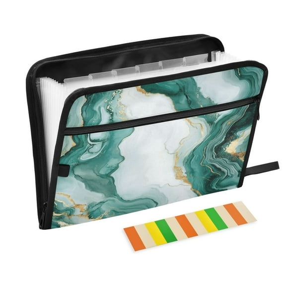 WOBOGO Gilt Green Marble Expanding File Folder Letter Size Accordion Filing Organizer 13 Pocket Separate Organ Pocket