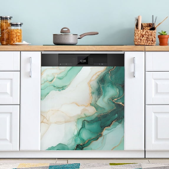 WOBOGO Gilt Green Pattern Magnetic Dishwasher Sticker Personalized DIY Beautiful and Practical Home Kitchen Decorations23×16in.