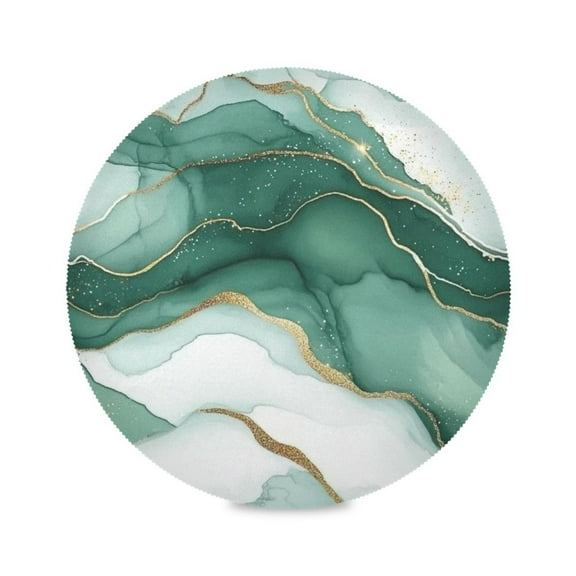 WOBOGO Gilt Green Texture Round Placemats Set of 6 Heat Resistant Washable Kitchen Table Decorations 15.4in