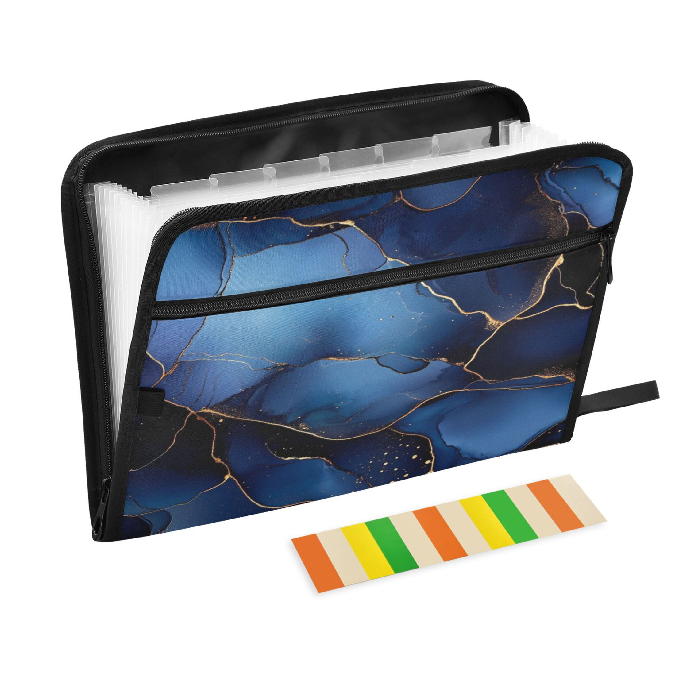 WOBOGO Gilt Navy Blue Marble Expanding File Folder Letter Size Accordion Filing Organizer 13 Pocket Separate Organ Pocket
