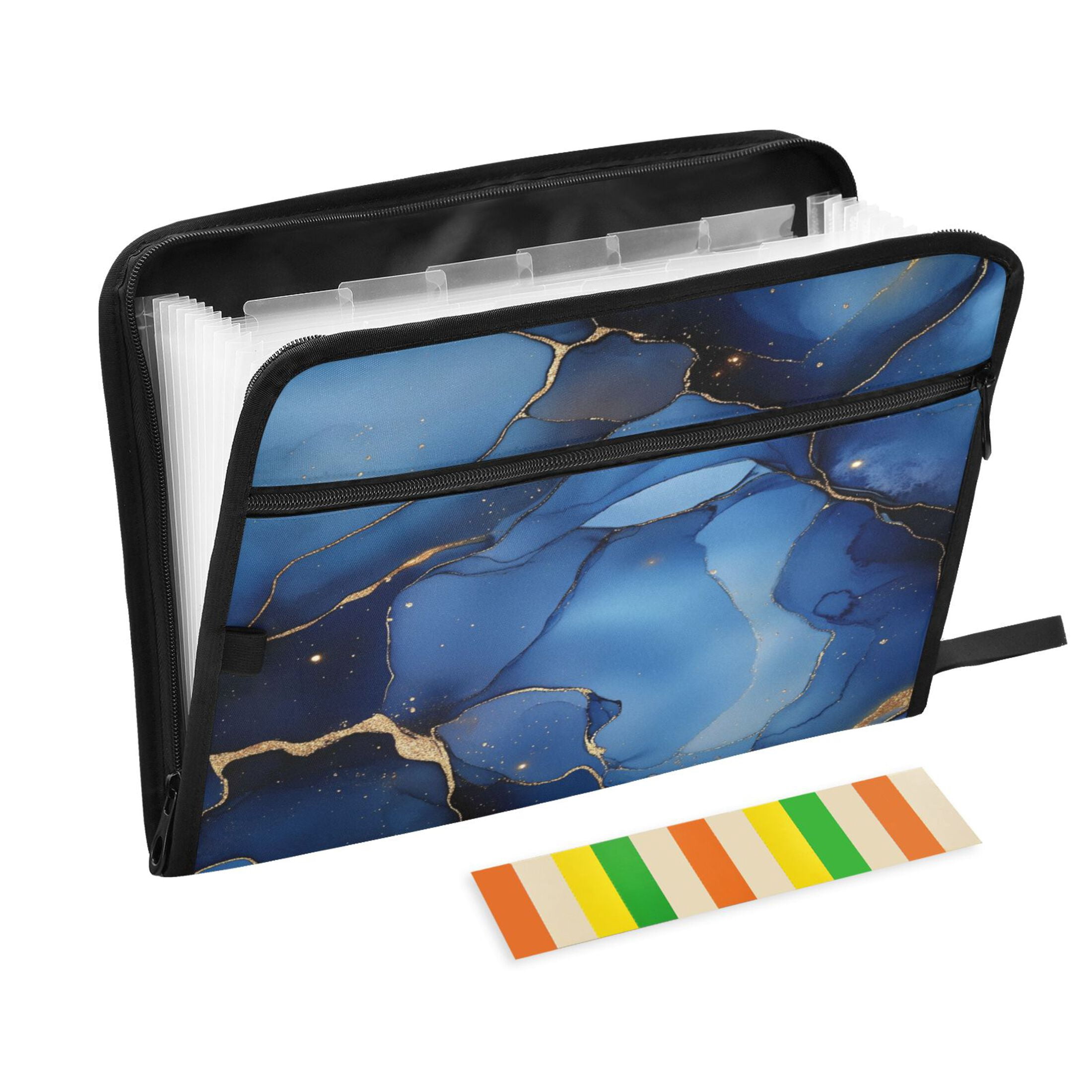 WOBOGO Gilt Navy Blue Marbles Expanding File Folder Letter Size Accordion Filing Organizer 13 Pocket Separate Organ Pocket