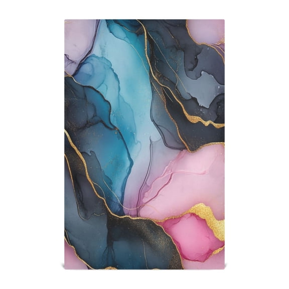 WOBOGO Gilt Pink Marble Kitchen Towel 1 Piece Large Cotton Dishcloth Premium Absorbency Set with Hanging Loop
