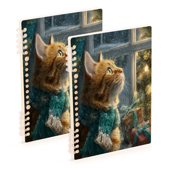 WOBOGO Ginger Cat Notebook College Horizontal Grid Paper Ink Spill Resistant Water Resistant Cover 8.3x5.7x0.4in