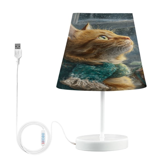 WOBOGO Ginger Cat Table Lamps Bedroom 3-Speed Dimmable Farm Style with Fabric Shade for Reading and Home Office