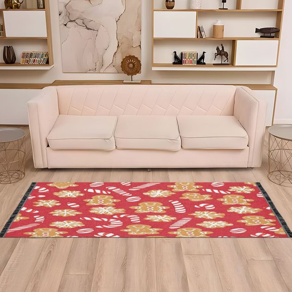 WOBOGO Gingerbread Cookies and Candy Cane Pattern Bedside long rug delicate and soft modern indoor area decor non slip carpet for bed room corridor entrance balcony