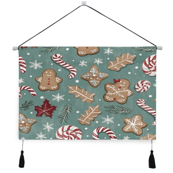 WOBOGO Gingerbread Cookies Candy Canes Pattern Living Room Canvas Wall Art Bedroom Study Framed Canvas Print Artwork Home Office Decorations 24.516.7in