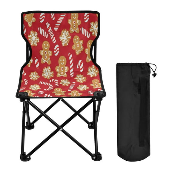 WOBOGO Gingerbread Cookies and Candy Cane Pattern Camping Chair Convenient Four Corner Backrest Folding Stool Can Hold Up to 220lbs