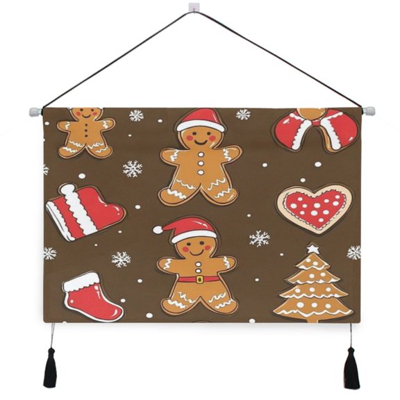 WOBOGO Gingerbread Man Cookies with Santa Hats Living Room Canvas Wall Art Bedroom Study Framed Canvas Print Artwork Home Office Decorations 24.5×16.7in