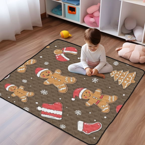 WOBOGO Gingerbread Man Cookies with Santa Hats Baby Playmats Extra Large Waterproof Rollable Activity Pads for Toddlers 5050inch