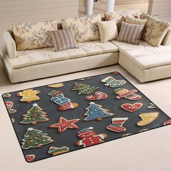 WOBOGO Gingerbread Man and Candy Carpet Non-Slip Rugs Soft Doormat 36×24in Living Dining Room Bedroom Decorative