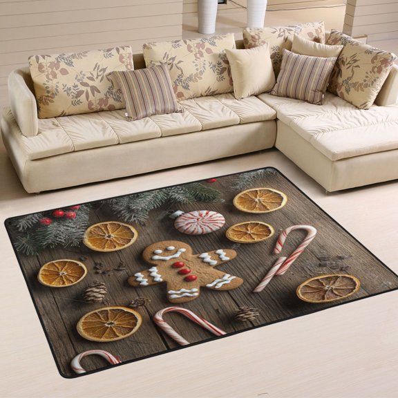 WOBOGO Gingerbread Man and Candy Carpet Non-Slip Rugs Soft Doormat 36×24in Living Dining Room Bedroom Decorative