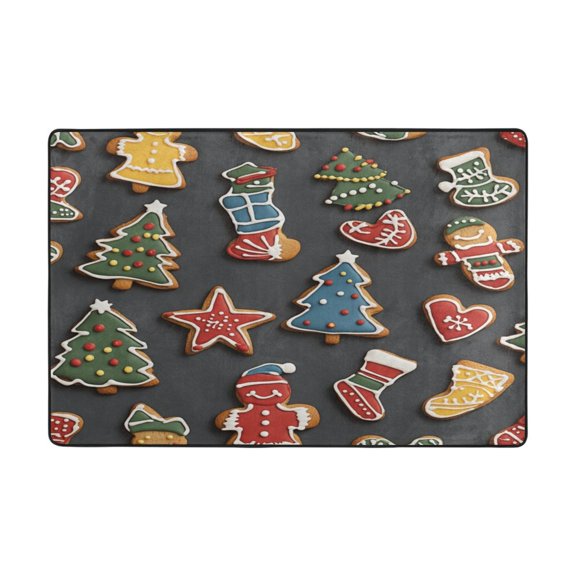 WOBOGO Gingerbread Man and Candy Carpet Non-Slip Rugs Soft Doormat 72×48in Living Dining Room Bedroom Decorative