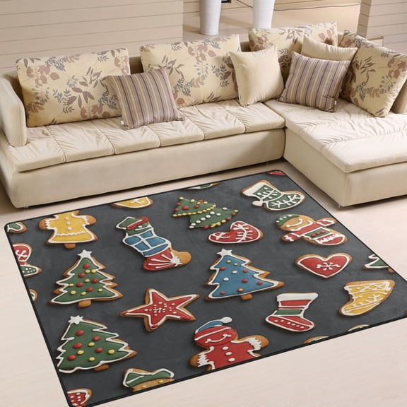 WOBOGO Gingerbread Man and Candy Carpet Non-Slip Rugs Soft Doormat 80×58in Living Dining Room Bedroom Decorative