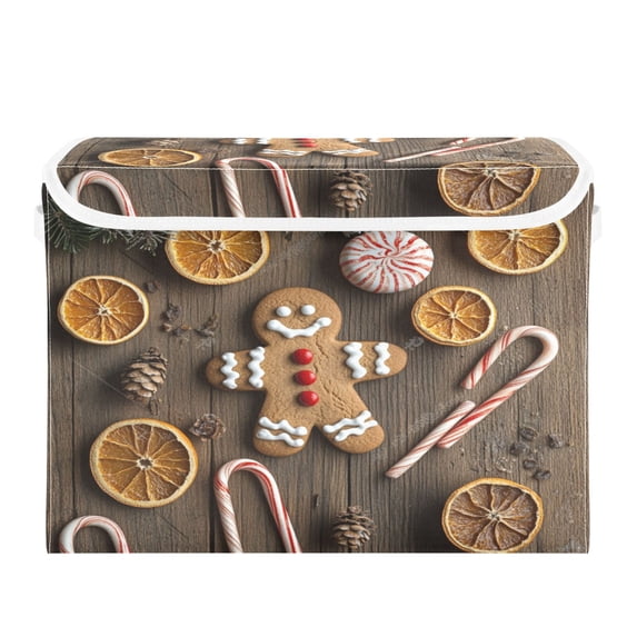 WOBOGO Gingerbread Man and Candy Large Collapsible Storage Box Flip Lid Fabric Decorative Organizer Container Basket with Handles 16.5×12.6×11.8in